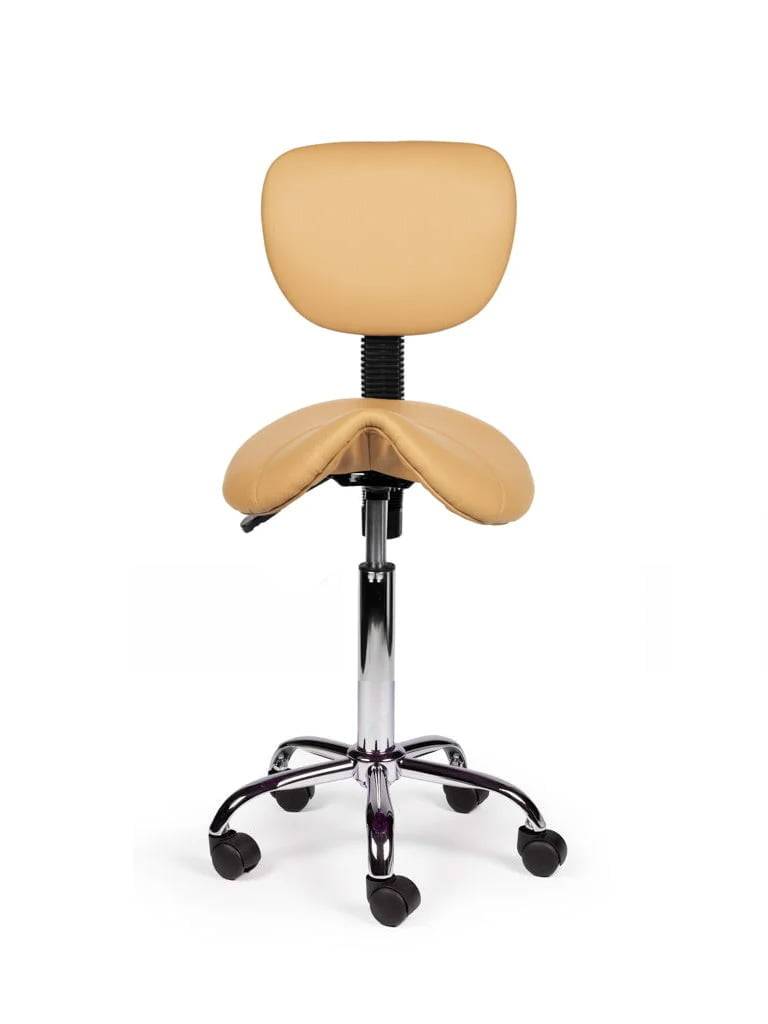 Ergonomische Zadelkruk Beige met Rugleuning – Verstelbare Zadelstoel met Wielen – Comfortabele Werkkruk voor Salon,-2