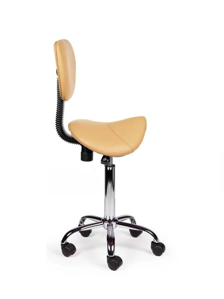 Ergonomische Zadelkruk Beige met Rugleuning – Verstelbare Zadelstoel met Wielen – Comfortabele Werkkruk voor Salon,-3