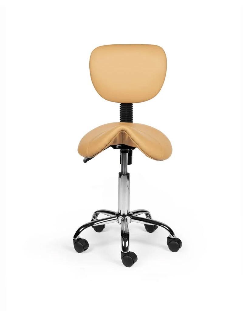 Ergonomische Zadelkruk Beige met Rugleuning – Verstelbare Zadelstoel met Wielen – Comfortabele Werkkruk voor Salon,-2