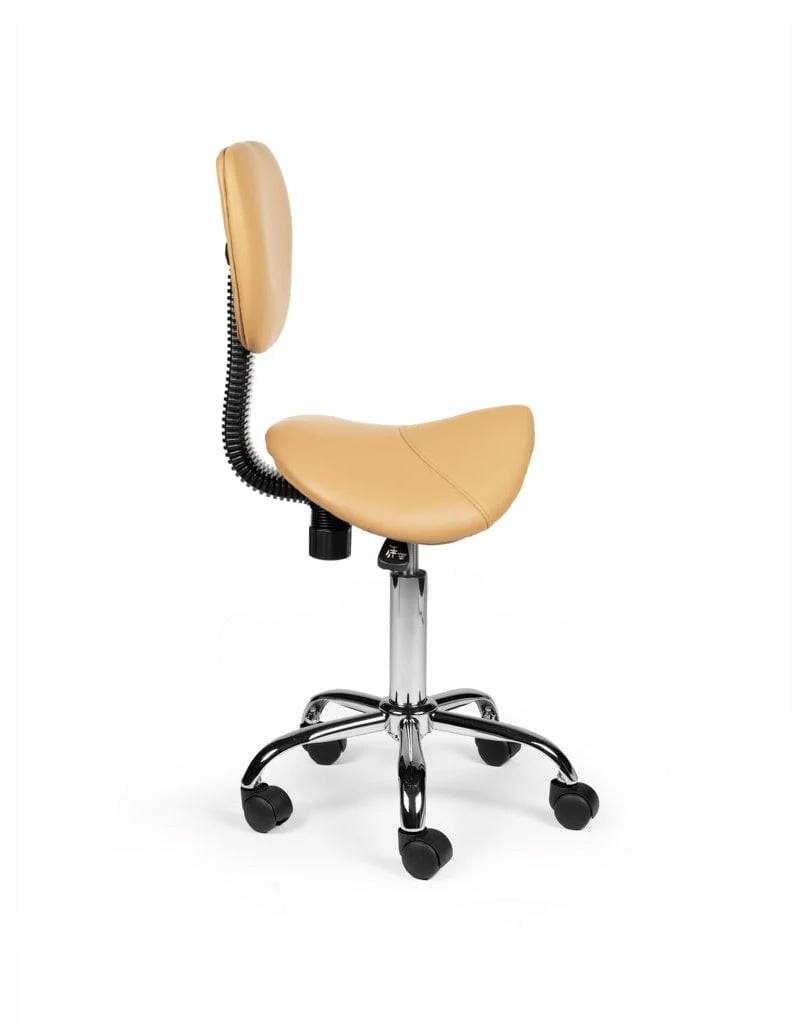 Ergonomische Zadelkruk Beige met Rugleuning – Verstelbare Zadelstoel met Wielen – Comfortabele Werkkruk voor Salon,-3