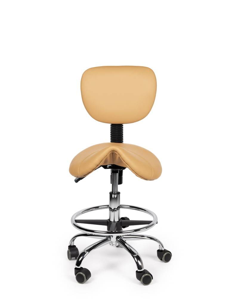Ergonomische Zadelkruk Beige met Rugleuning – Verstelbare Zadelstoel met Wielen – Comfortabele Werkkruk voor Salon,-2