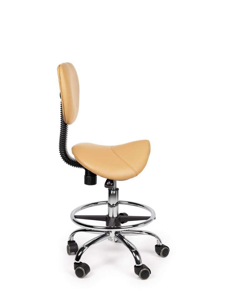 Ergonomische Zadelkruk Beige met Rugleuning – Verstelbare Zadelstoel met Wielen – Comfortabele Werkkruk voor Salon,-3
