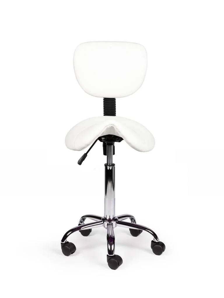 Ergonomische Zadelkruk Wit met Rugleuning – Verstelbare Zadelstoel met Wielen – Comfortabele Werkkruk voor Salon,-2