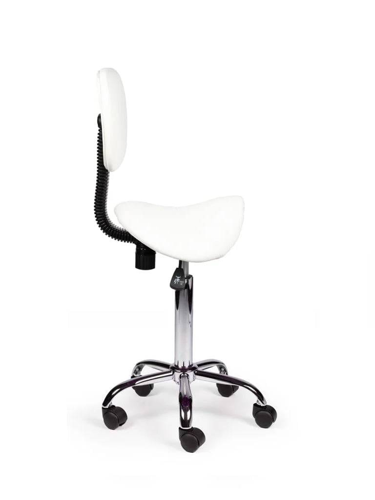 Ergonomische Zadelkruk Wit met Rugleuning – Verstelbare Zadelstoel met Wielen – Comfortabele Werkkruk voor Salon,-3