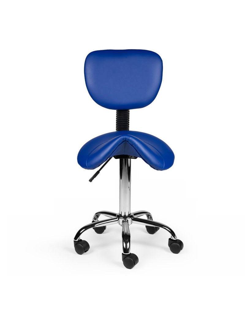 Ergonomische Zadelkruk Blauw met Rugleuning – Verstelbare Zadelstoel met Wielen – Comfortabele Werkkruk voor Salon,-2