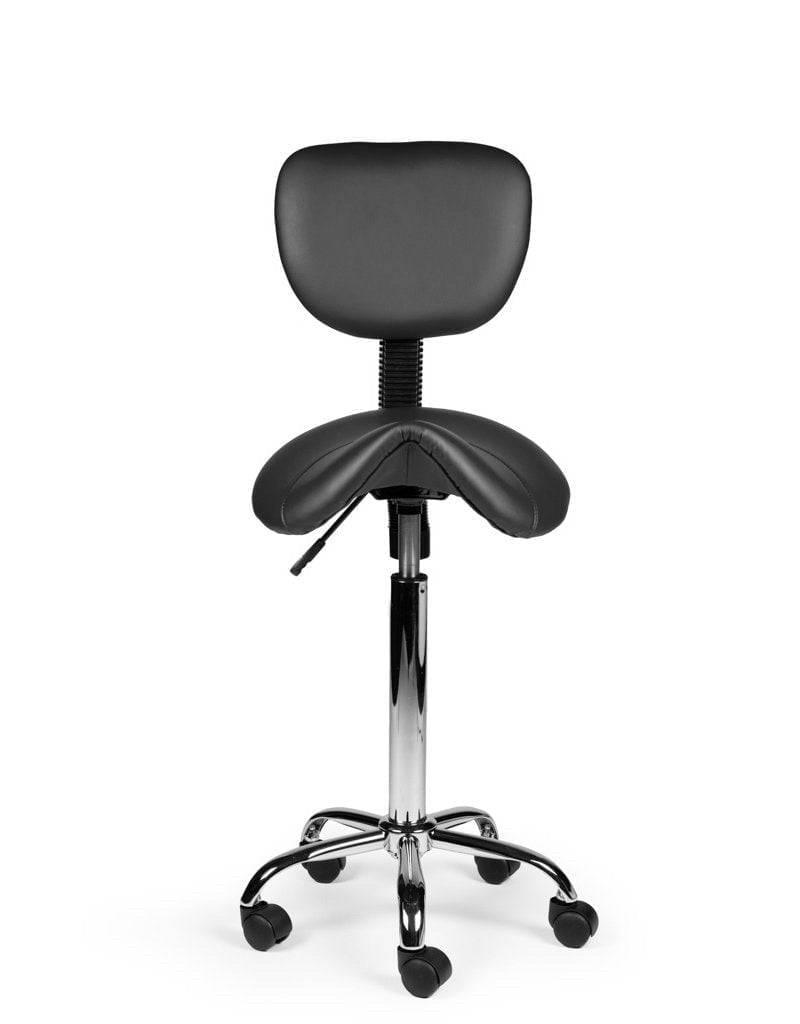 Ergonomische Zadelkruk Zwart met Rugleuning – Verstelbare Zadelstoel met Wielen – Comfortabele Werkkruk voor Salon,-2