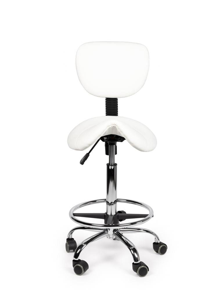 Ergonomische Zadelkruk Wit met Rugleuning – Verstelbare Zadelstoel met Wielen – Comfortabele Werkkruk voor Salon,-2