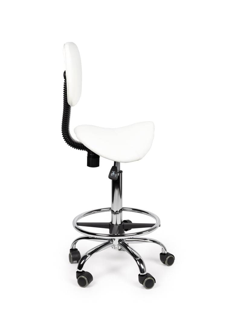 Ergonomische Zadelkruk Wit met Rugleuning – Verstelbare Zadelstoel met Wielen – Comfortabele Werkkruk voor Salon,-3