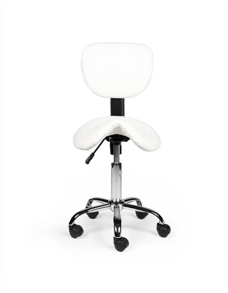 Ergonomische Zadelkruk Wit met Rugleuning – Verstelbare Zadelstoel met Wielen – Comfortabele Werkkruk voor Salon,-2