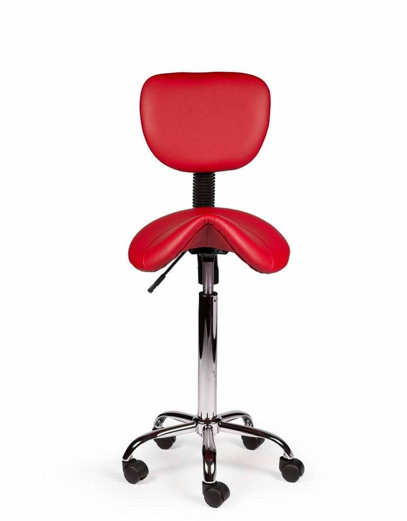 Ergonomische Zadelkruk Rood met Rugleuning – Verstelbare Zadelstoel met Wielen – Comfortabele Werkkruk voor Salon,-2
