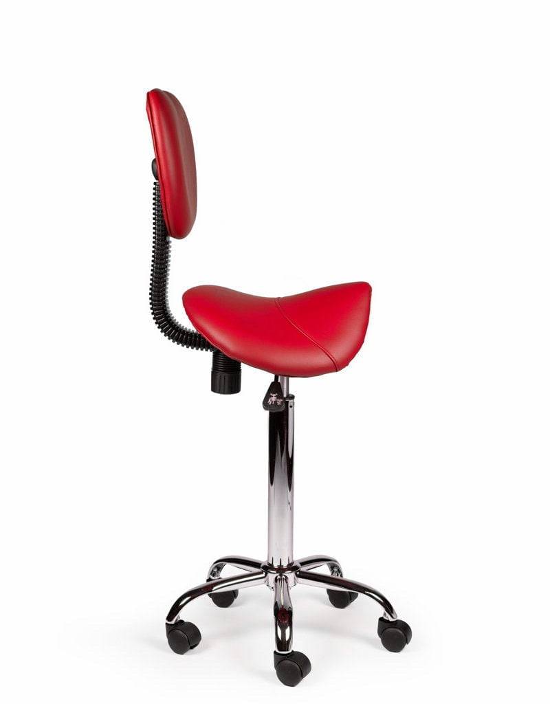 Ergonomische Zadelkruk Rood met Rugleuning – Verstelbare Zadelstoel met Wielen – Comfortabele Werkkruk voor Salon,-3