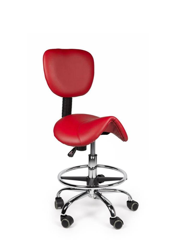 Ergonomische Zadelkruk met Rugleuning Rood op Wielen-0