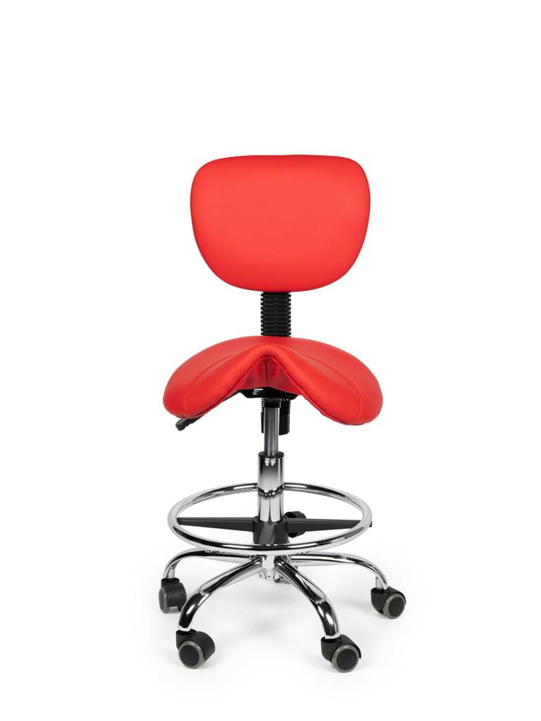 Ergonomische Zadelkruk Rood met Rugleuning – Verstelbare Zadelstoel met Wielen – Comfortabele Werkkruk voor Salon,-2