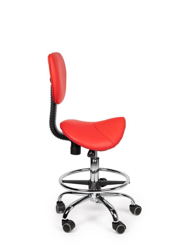 Ergonomische Zadelkruk Rood met Rugleuning – Verstelbare Zadelstoel met Wielen – Comfortabele Werkkruk voor Salon,-3