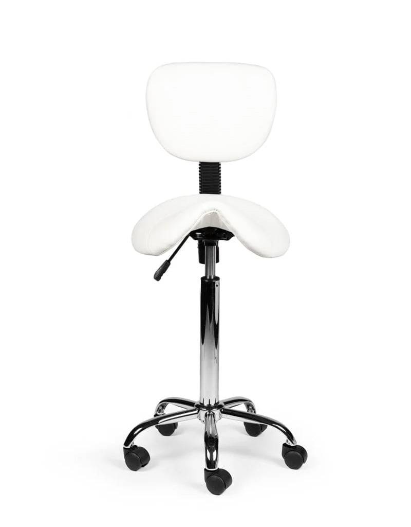 Ergonomische Zadelkruk Wit met Rugleuning – Verstelbare Zadelstoel met Wielen – Comfortabele Werkkruk voor Salon,-2