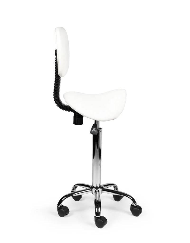 Ergonomische Zadelkruk Wit met Rugleuning – Verstelbare Zadelstoel met Wielen – Comfortabele Werkkruk voor Salon,-3