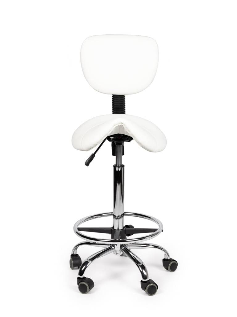 Ergonomische Zadelkruk Wit met Rugleuning – Verstelbare Zadelstoel met Wielen – Comfortabele Werkkruk voor Salon,-2