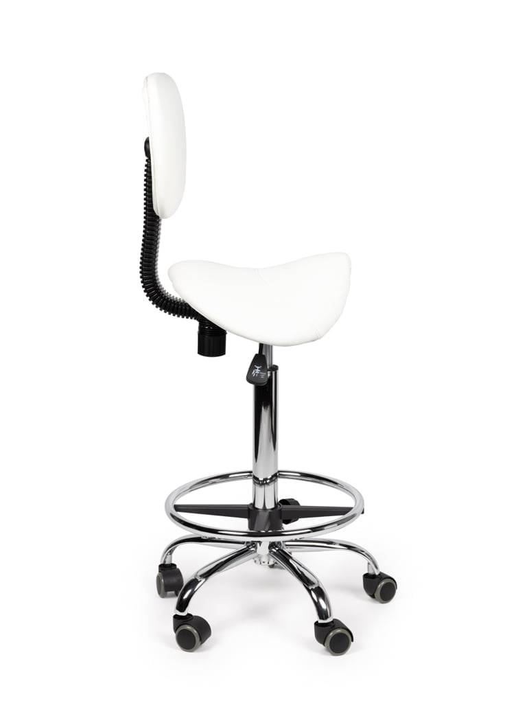 Ergonomische Zadelkruk Wit met Rugleuning – Verstelbare Zadelstoel met Wielen – Comfortabele Werkkruk voor Salon,-3