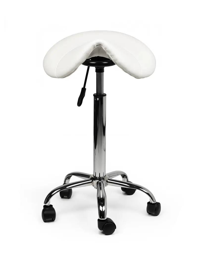 Zadelkruk Wit – Ergonomische Zadelstoel met Wielen – Verstelbare Werkkruk voor Salon, Kappers & Thuisgebruik --2