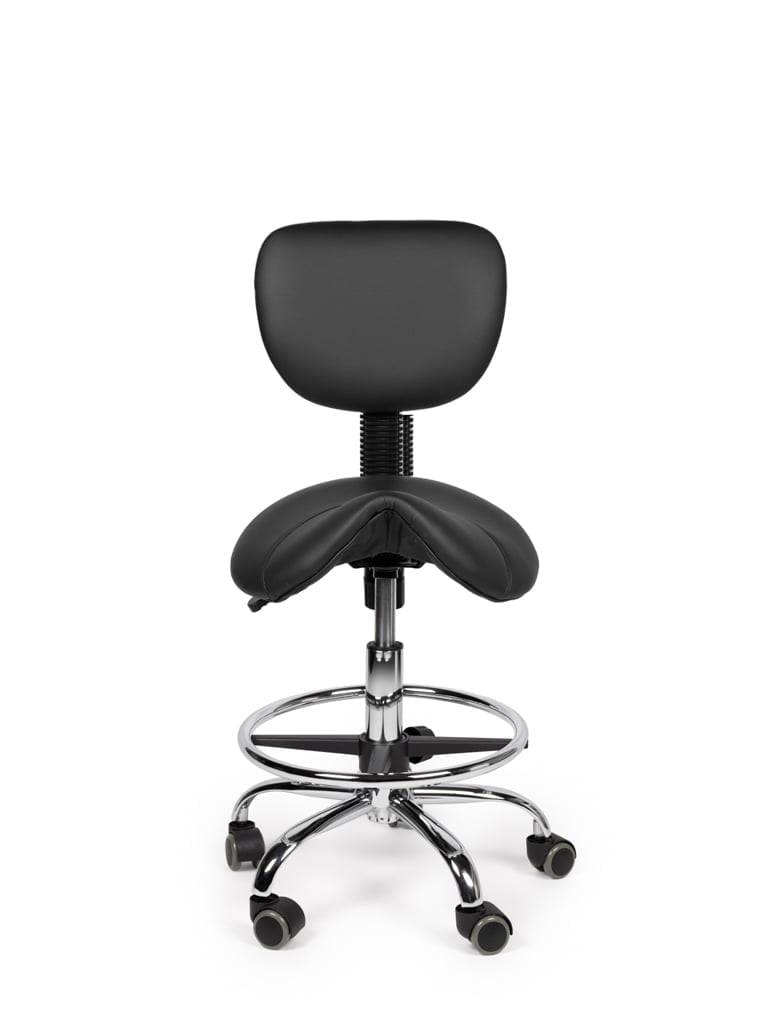 Ergonomische Zadelkruk Zwart met Rugleuning – Verstelbare Zadelstoel met Wielen – Comfortabele Werkkruk voor Salon,-2