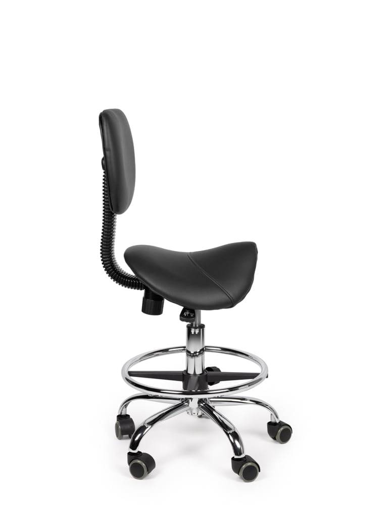 Ergonomische Zadelkruk Zwart met Rugleuning – Verstelbare Zadelstoel met Wielen – Comfortabele Werkkruk voor Salon,-3