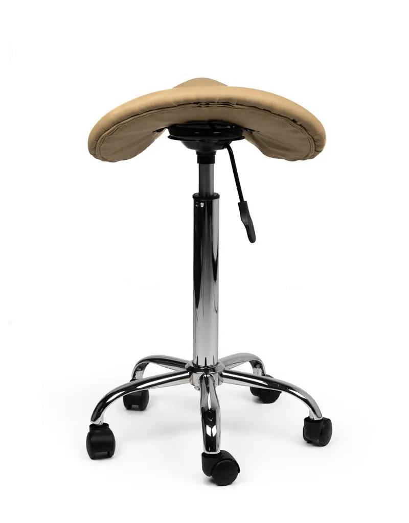 Zadelkruk Beige – Ergonomische Zadelstoel met Wielen – Verstelbare Werkkruk voor Salon, Kappers & Thuisgebruik --3