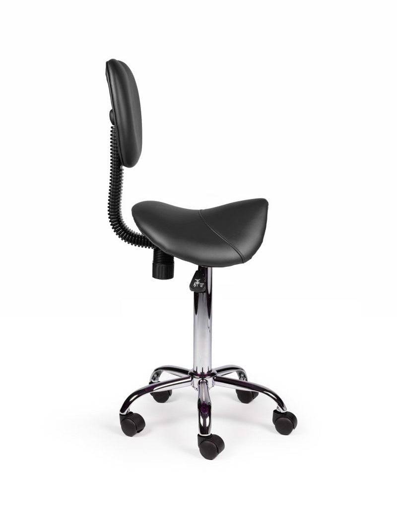 Ergonomische Zadelkruk Zwart met Rugleuning – Verstelbare Zadelstoel met Wielen – Comfortabele Werkkruk voor Salon,-2