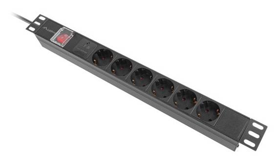 LANBERG PDU-06F-0200 Stekkerblok: beveiliging; Contact: 6; 230VAC; 16A; zwart; 2m; IP20 - 1 stuk-1
