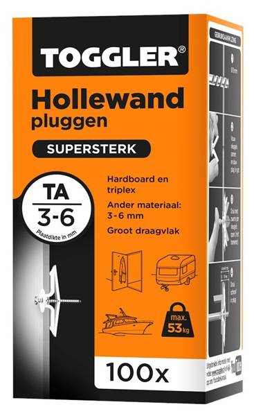 Hollewandpluggen Toggler Ta Tbv 3-6Mm Plaatdikte - 100 stuks-0
