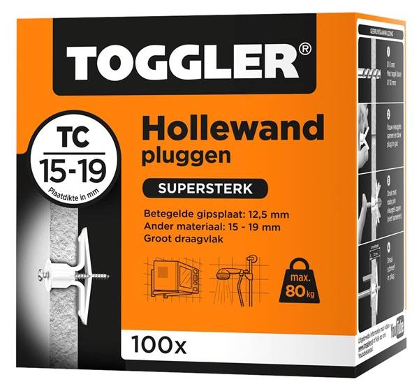 Hollewandpluggen Toggler Tc Tbv 15-19Mm Plaatdikte - 100 stuks-0