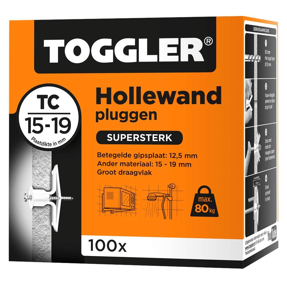 Hollewandpluggen Toggler Tc Tbv 15-19Mm Plaatdikte - 100 stuks-1