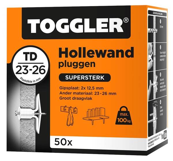 Hollewandpluggen Toggler Td Tbv 23-26Mm Plaatdikte - 50 stuks-0