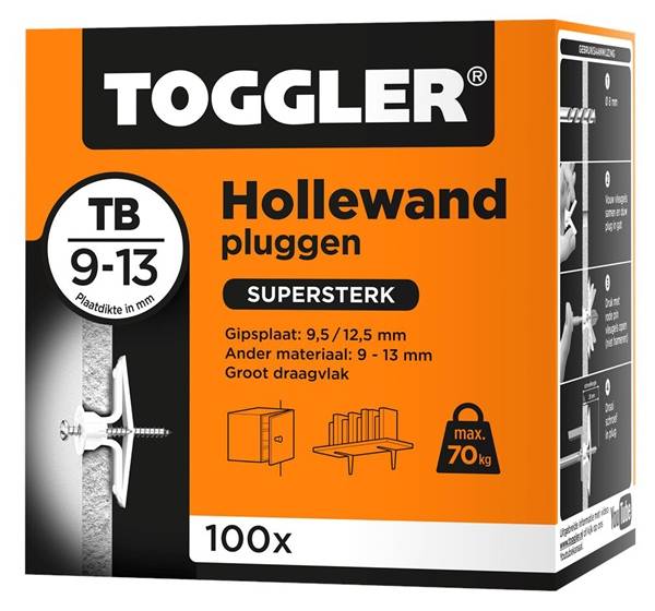 Hollewandpluggen Toggler Tb Tbv 9-13Mm Plaatdikte - 100 stuks-0