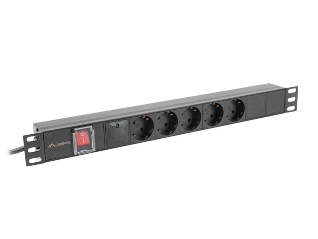 LANBERG PDU-05F-0200 Stekkerblok: beveiliging; Contact: 5; 230VAC; 16A; zwart; 2m; IP20 - 1 stuk-1