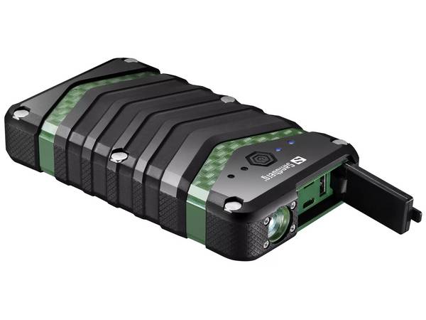 Sandberg Survivor Powerbank 20000 mAh solide IP67-gecertificeerd omhulsel. Water-, stoot- en stofbestendig met zaklamp