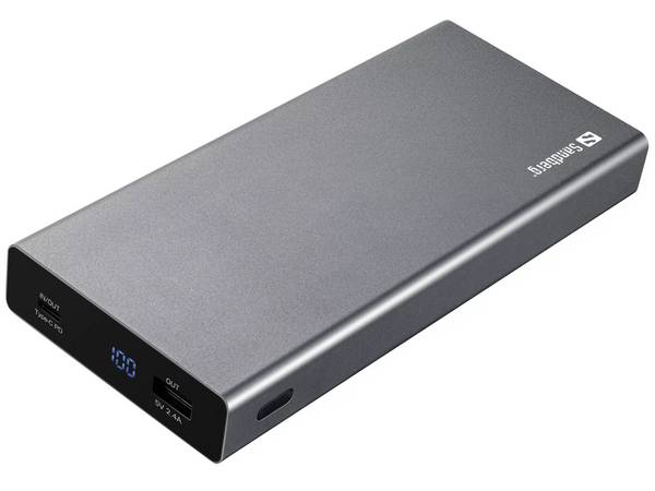 Sandberg Powerbank in aluminium met hoge snelheid, geweldige prestaties en enorme capaciteit 20000 mAh