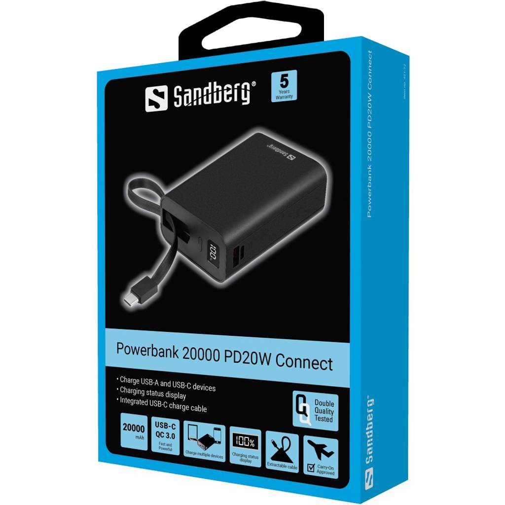 Sandberg Powerbank 20000 mAh Connect is een krachtige maar compacte powerbank met een hoge capaciteit-3