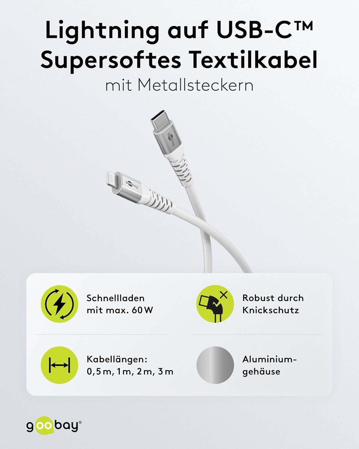 GOOBAY GOOBAY-74519 Kabel; USB 2.0; Apple Lightning-stekker,USB-C-stekker; 1m; wit - 1 stuk-1