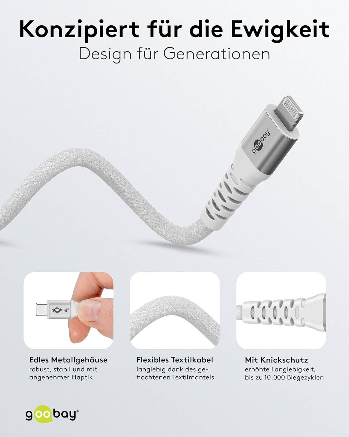 GOOBAY GOOBAY-74519 Kabel; USB 2.0; Apple Lightning-stekker,USB-C-stekker; 1m; wit - 1 stuk-2