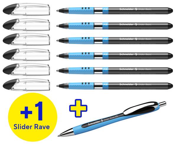 Schneider Slider Basic XB Rave 6-pack balpennen, zwart