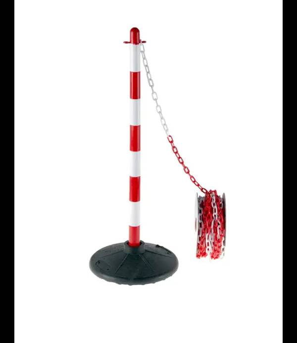 Kettingpaal met massieve voet - rood/wit