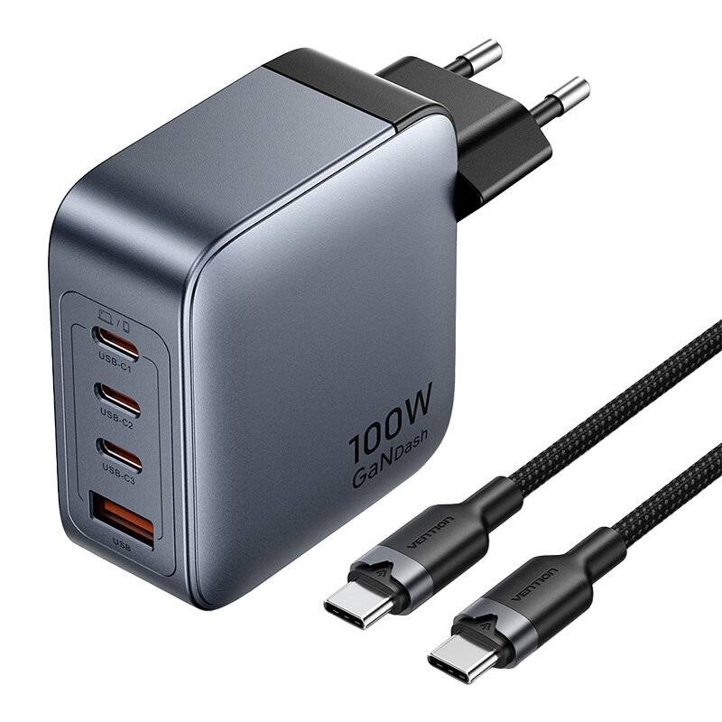 Vention 100W oplader 1xUSB-A 3xUSB-C + kabel-3