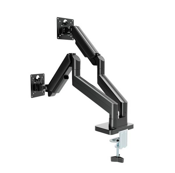 Full-motion dubbele monitorarm met gasveer, 17â-32'', zwart
