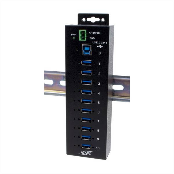 Exsys Exsys USB 3.2 Gen1 HUB 10-Port Managed N. inkl.USB-Kabel DIN-Rail-Kit (EX-1580SH  USB-hub Zwart