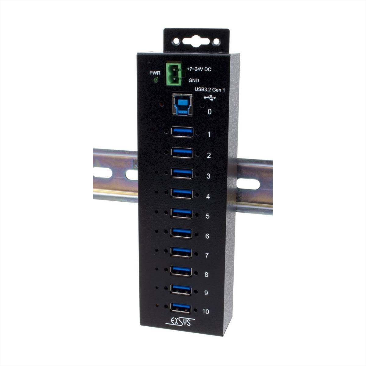 Exsys Exsys USB 3.2 Gen1 HUB 10-Port Managed N. inkl.USB-Kabel DIN-Rail-Kit (EX-1580SH USB-hub Zwart-0