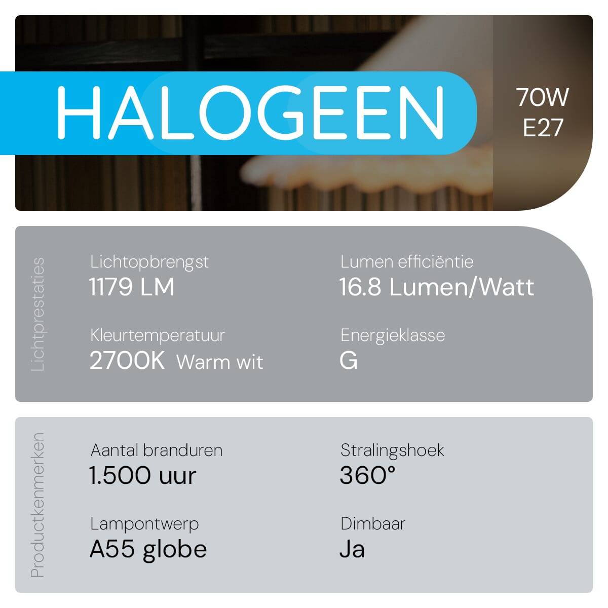 Modee E27 Halogeen Lamp Dimbaar 70W ECO - 1179lm - 2700K - Warm Wit - ECO Halogeen Globe A55 - 3 stuks-4