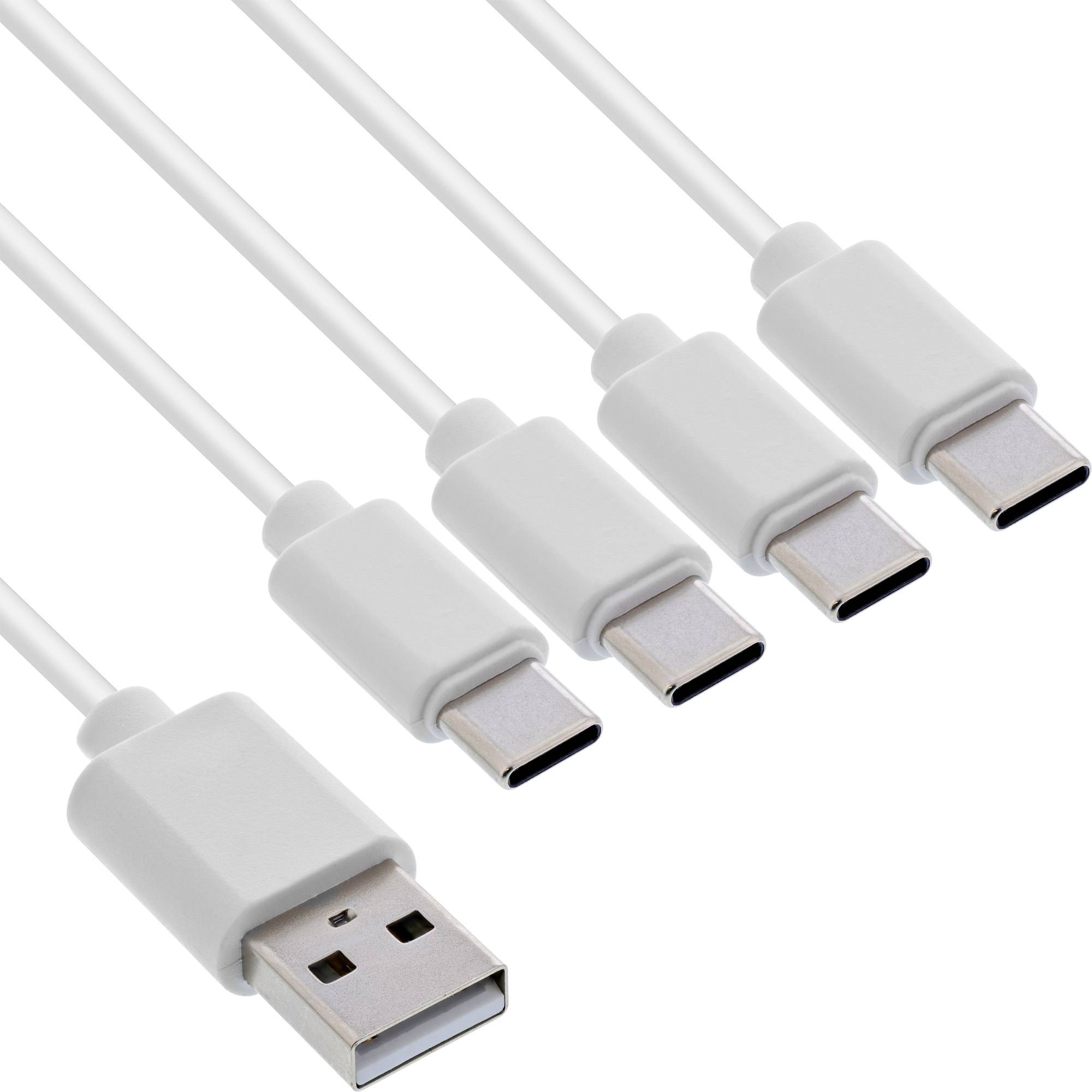 USB-A naar 4x USB-C oplaadkabel | max. 25W | wit | 2 meter