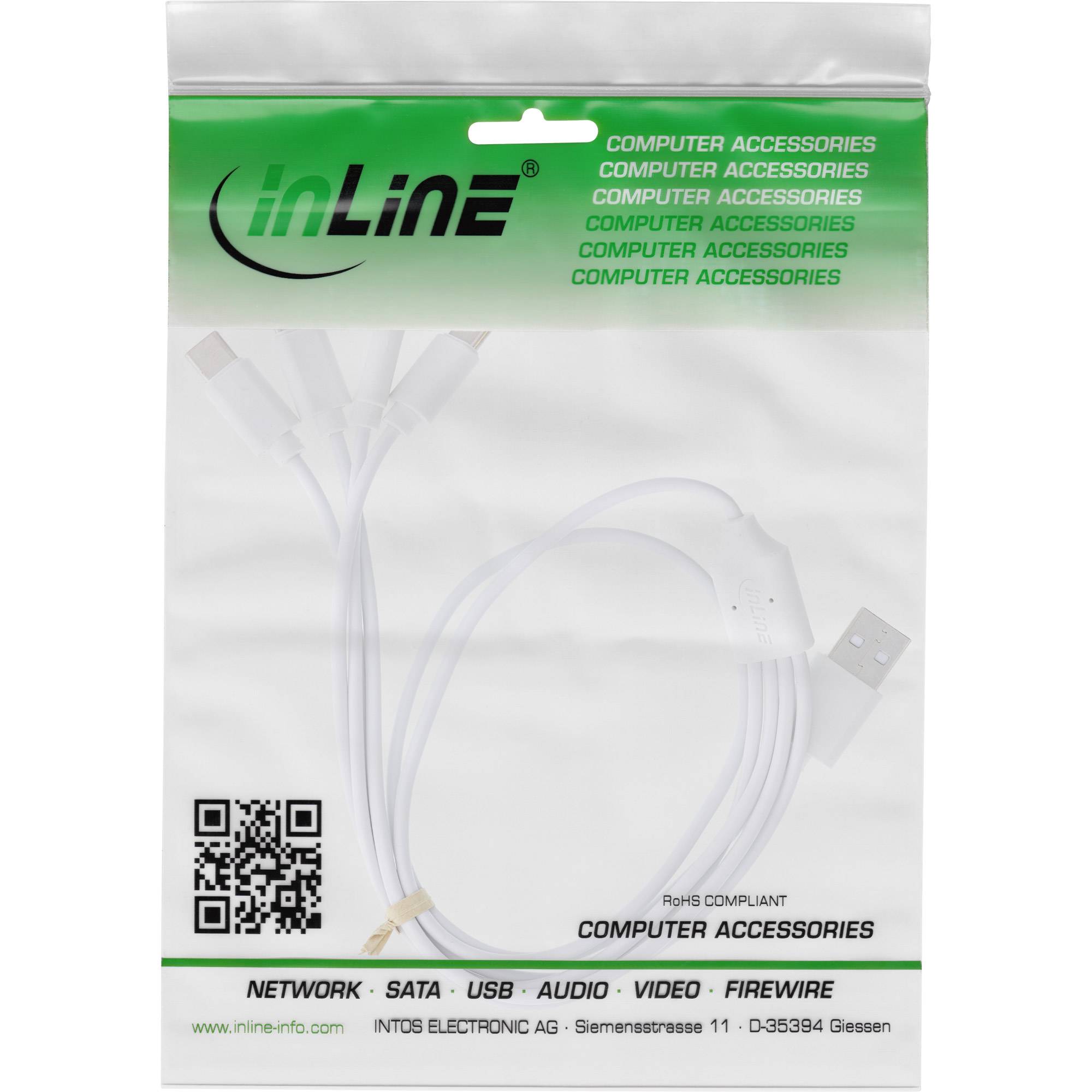 USB-A naar 4x USB-C oplaadkabel | max. 25W | wit | 2 meter-2