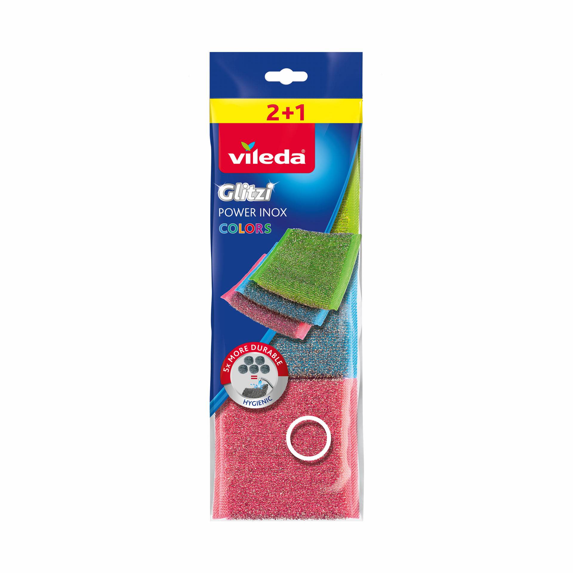 Vileda Schuurspons Glitzi Power Inox Colors 2+1-3
