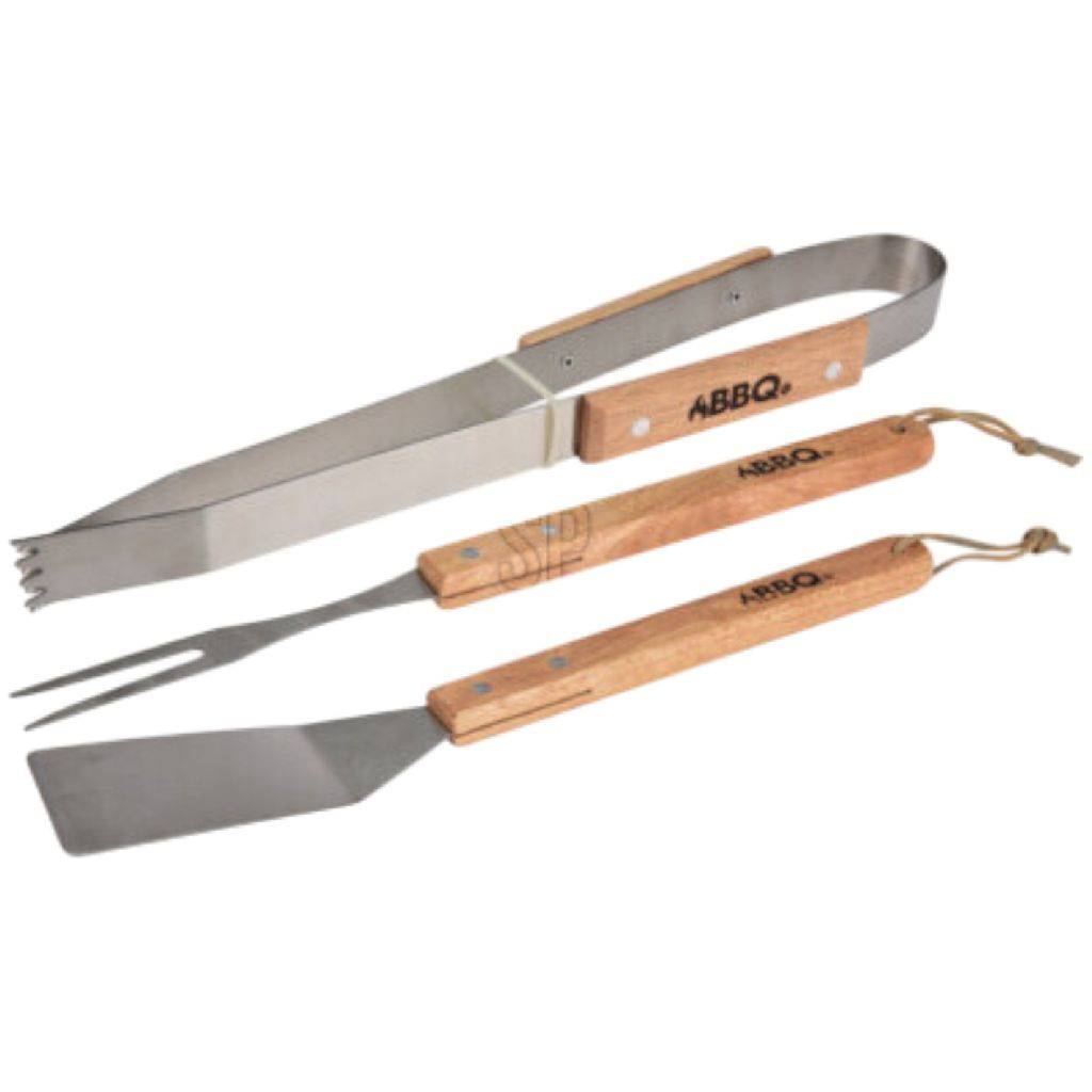 BBQ Gereedschap Set 3-delig RVS/Hout-0